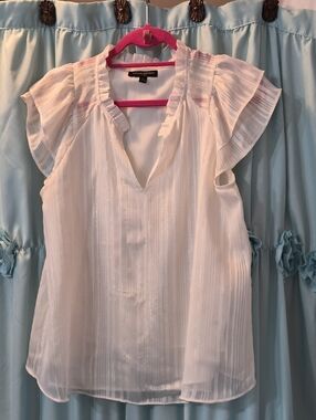 Banana Republic Semi Sheer  shimmer stripe Flutter Sleeve Romantic Top Sz M
